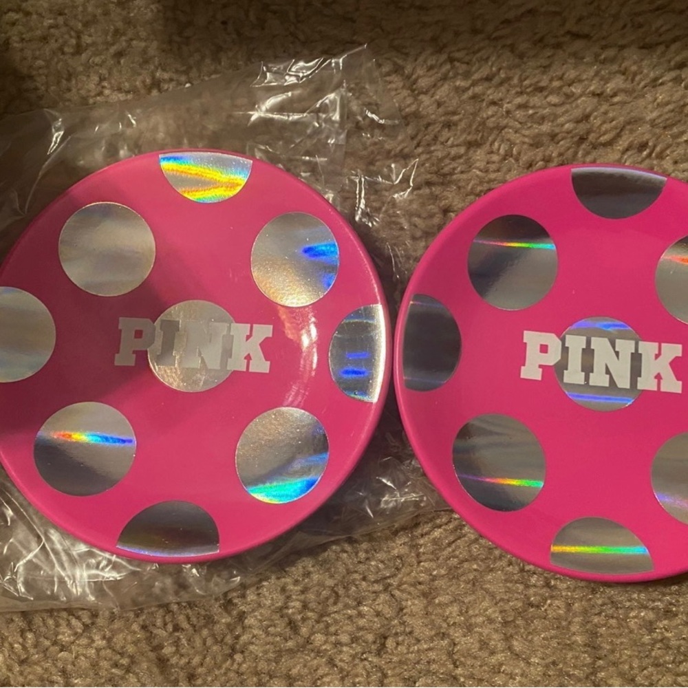 2 New Vs PINK Polka dot pink silver soap/jewelry dish